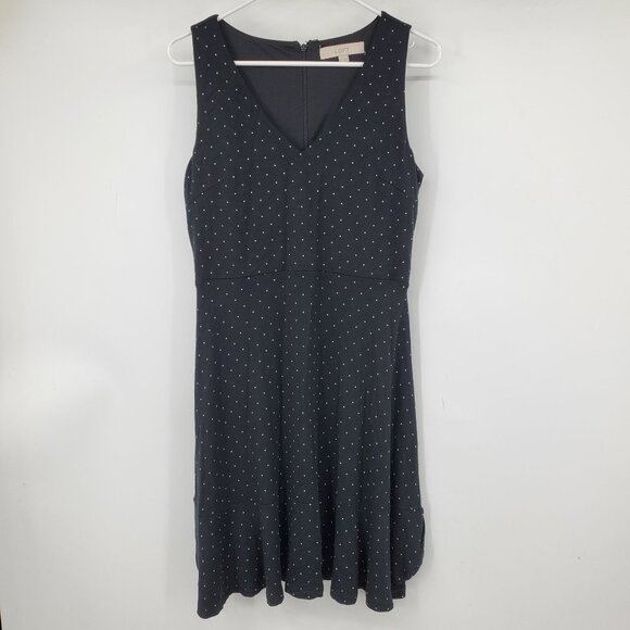 Loft Ann Taylor Black and White Polka Dot V Neck Knee Length Dress 6 - Picture 1 of 9